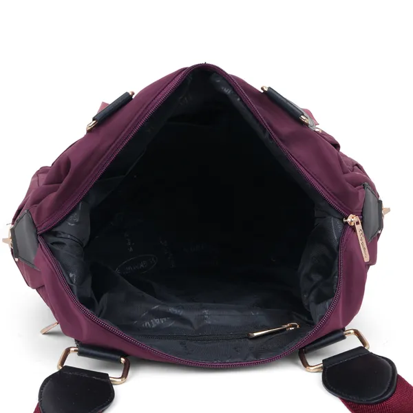 Signature_Maroon_Nylon_Multi_Compartment_Adjustable_Strap_Tote_Bag_For_Women