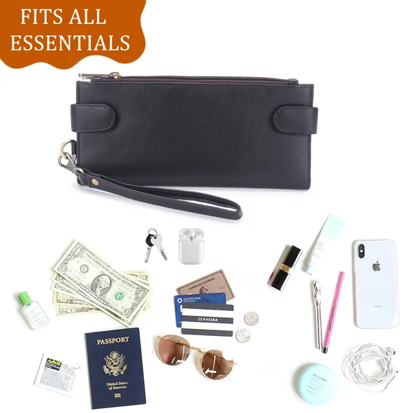 Signature_Black_Leather_Wrist_Strap_Multi_Card_Clutch_Wallet_For_Women