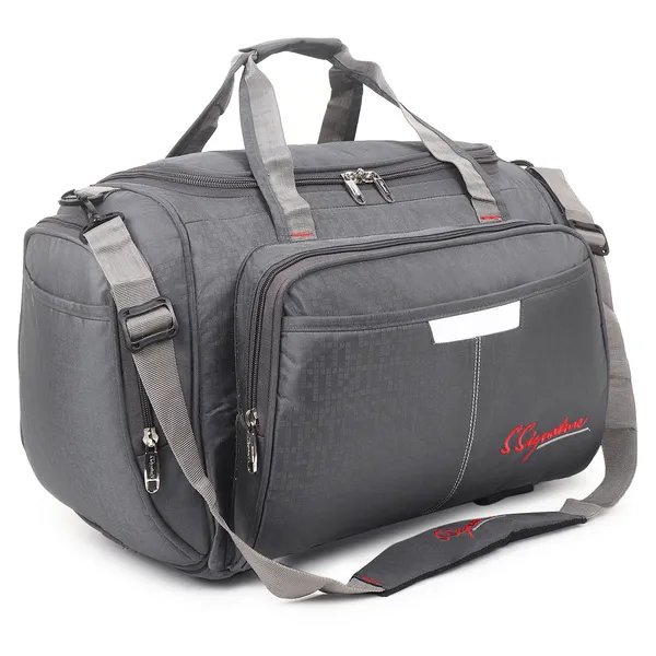 Signature_Grey_Fabric_Adjustable_Strap_Travel_Duffel_Bag