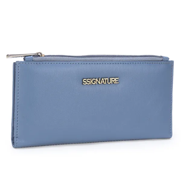Signature_Blue_Faux_Leather_Zipper_Wallet_For_Women