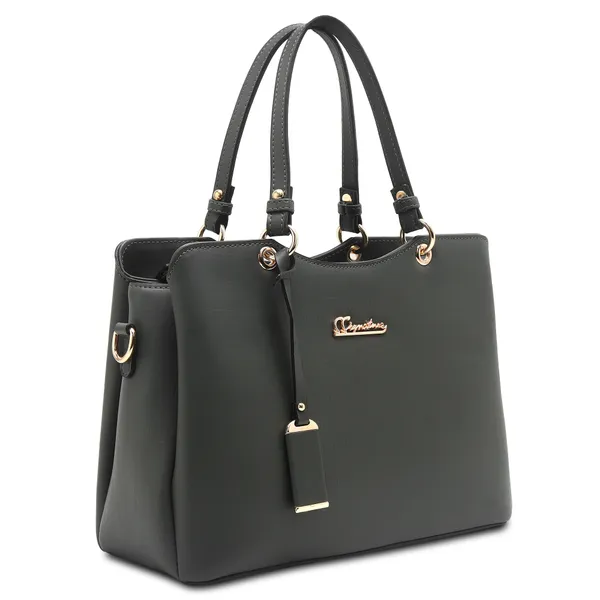 Signature_Grey_Faux_Leather_Metallic_Hardware_Handbag_For_Women