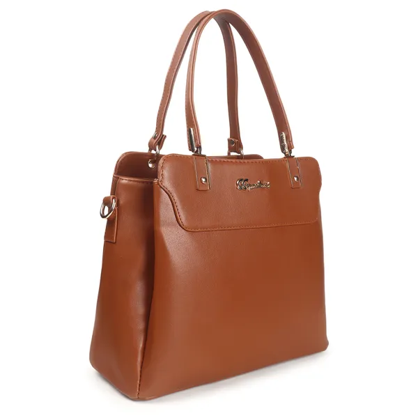 Signature_Brown_Vegan_Leather_Detachable_Strap_Tote_Handbag_For_Women