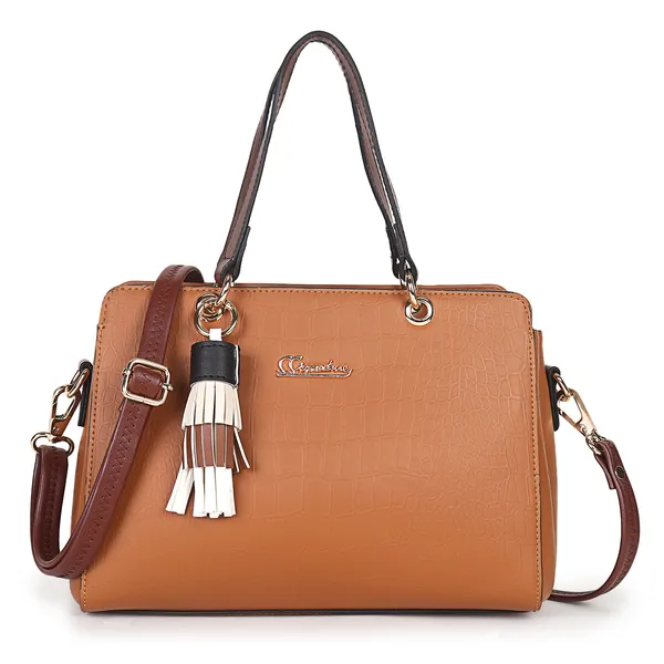 Signature_Brown_Faux_Leather_Multi_Compartment_Tassel_Handbag_For_Women