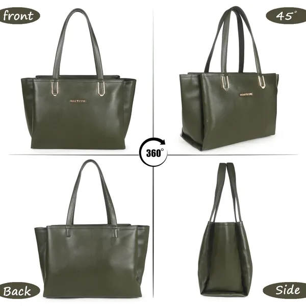 Signature_Olive_Green_Faux_Leather_Structured_Metallic_Zip_Tote_Bag_For_Women