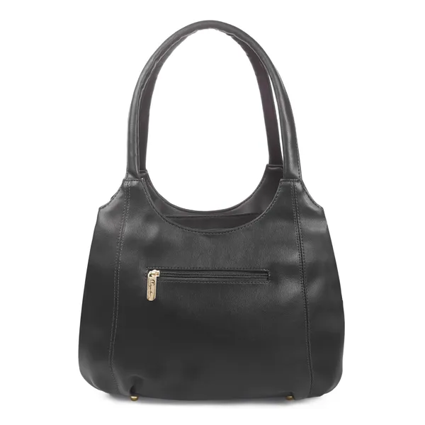 Signature_Black_Faux_Leather_Detachable_Strap_Shoulder_Handbag