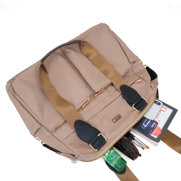 Signature_Beige_Fabric_Multi_Compartment_Adjustable_Strap_Diaper_Bag