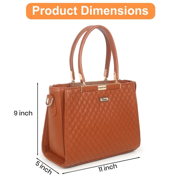 Signature_Brown_Textured_Faux_Leather_Metallic_Accent_Handbag_For_Women
