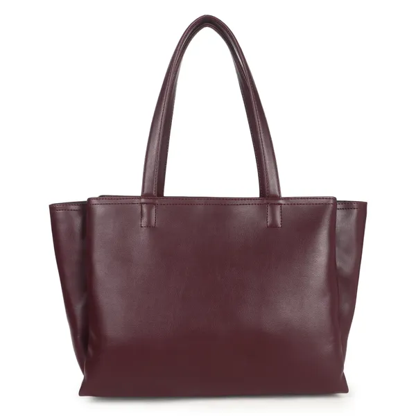 Signature_Maroon_Leather_Metallic_Zip_Handbag_For_Women