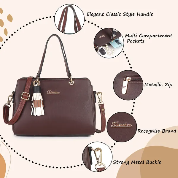 Signature_Brown_Leather_Tassel_Metal_Buckle_Handbag_For_Women
