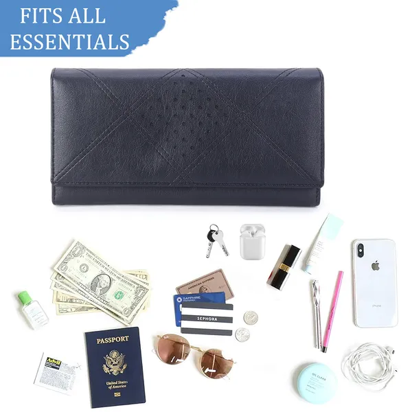 Signature_Black_Quilted_Faux_Leather_Diamond_Pattern_Long_Wallet