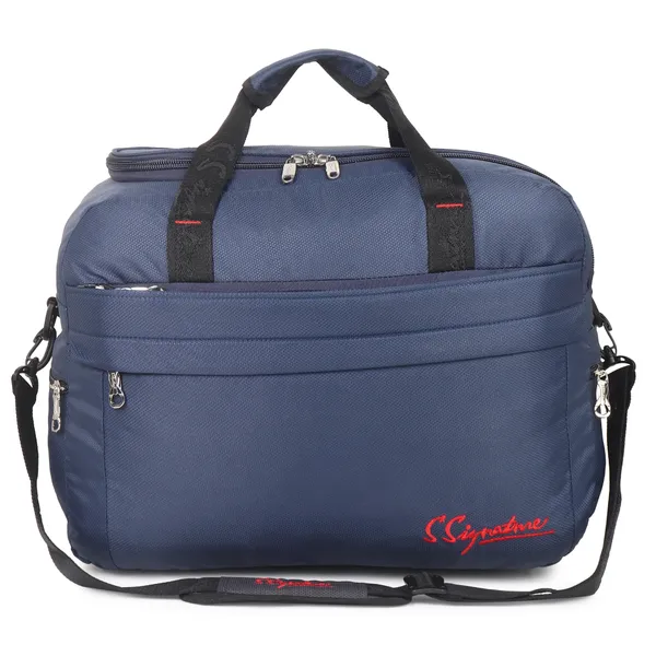 Signature_Navy_Blue_Fabric_Adjustable_Strap_Travel_Duffel_Bag_For_Men_And_Women