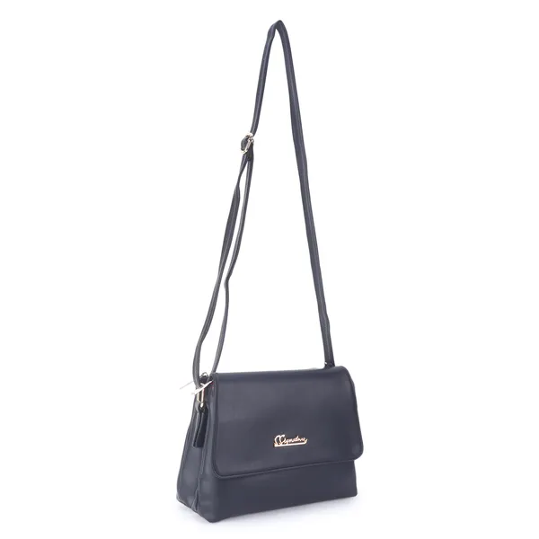 Signature_Navy_Blue_Faux_Leather_Metal_Buckle_Sling_Bag