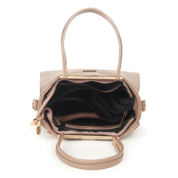 Signature_Beige_Quilted_Faux_Leather_Metallic_Zip_Handbag_For_Women