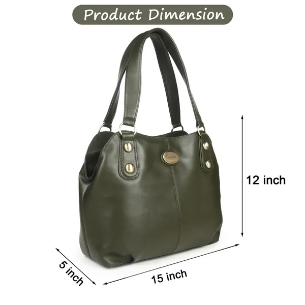 Signature_Olive_Green_Faux_Leather_Structured_Metallic_Detail_Handbag_For_Women