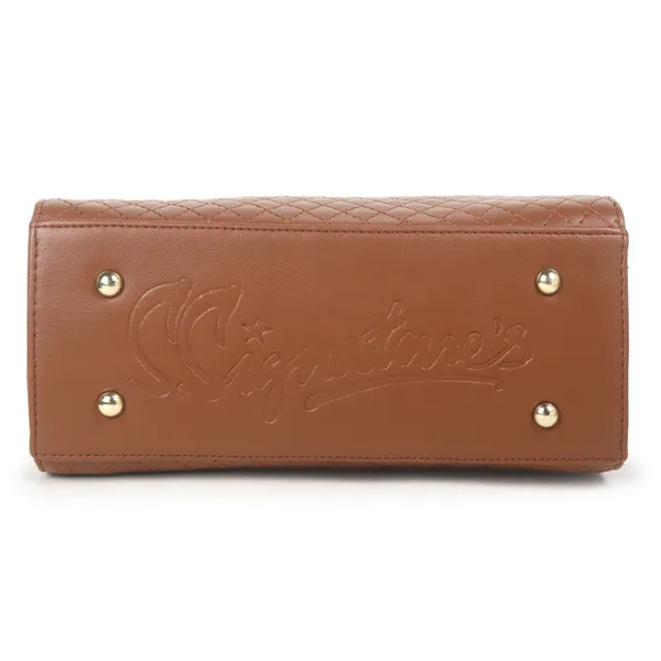 Signature_Brown_Quilted_Faux_Leather_Metal_Hardware_Handbag