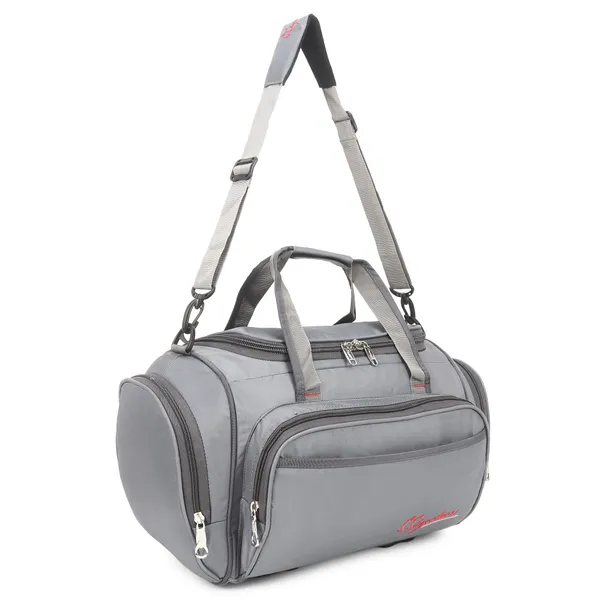 Signature_Grey_Fabric_Adjustable_Strap_Travel_Duffel_Bag_For_Men_And_Women
