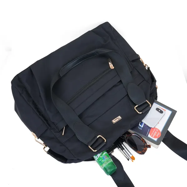 Signature_Black_Nylon_Multi_Compartment_Shoulder_Strap_Tote_Bag_For_Women
