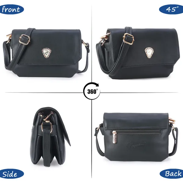 Signature_Black_Faux_Leather_Metallic_Buckle_Sling_Bag_For_Women