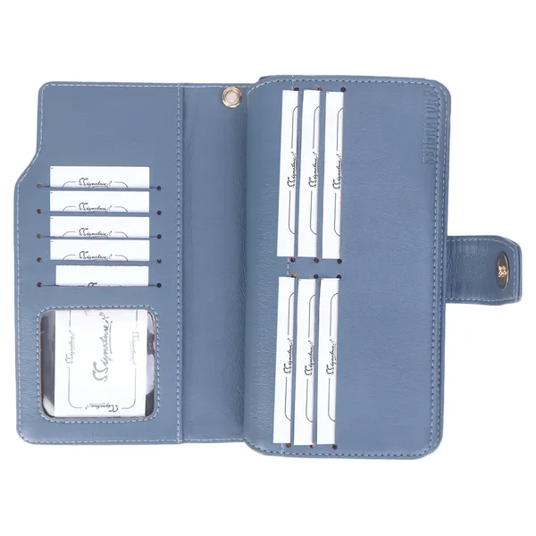 Signature_Blue_Grey_Faux_Leather_Wrist_Strap_Wallet_For_Women