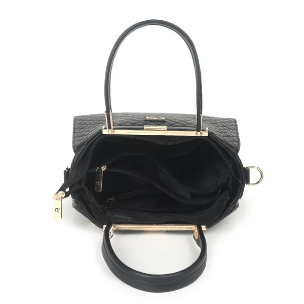 Signature_Black_Quilted_Faux_Leather_Gold_Hardware_Handbag_For_Women