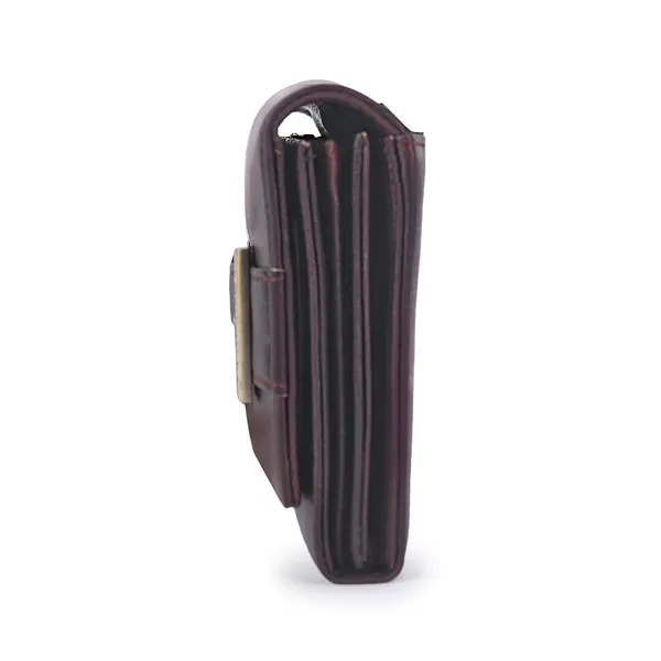 Signature_Brown_Leather_Buckle_Clutch_Wallet_For_Women