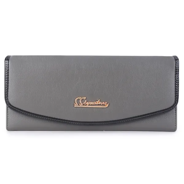 Signature_Grey_Faux_Leather_Multi_Card_Long_Wallet_For_Women