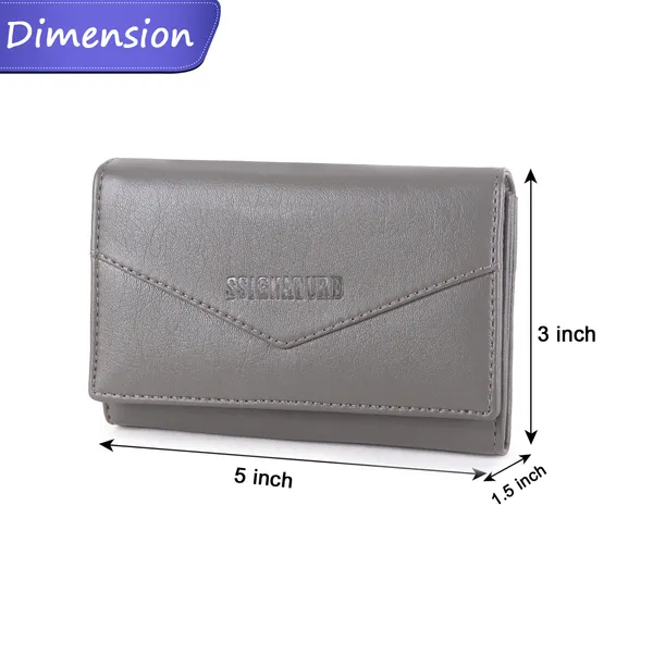 Signature_Grey_Leather_Tri_Fold_Compact_Wallet_For_Women