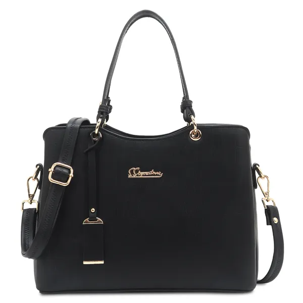 Signature_Black_Faux_Leather_Multi_Compartment_Handbag_For_Women