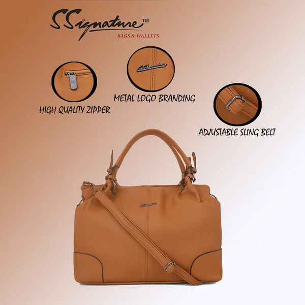 Signature_Tan_Brown_Faux_Leather_Adjustable_Strap_Sling_Handbag
