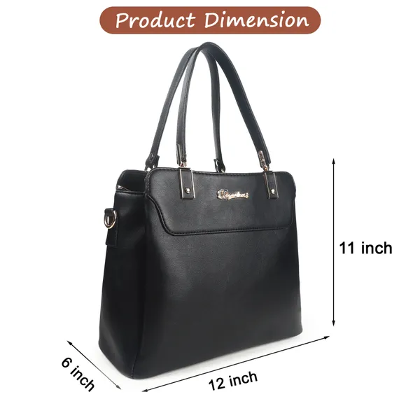 Signature_Black_Faux_Leather_Structured_Metal_Logo_Handbag