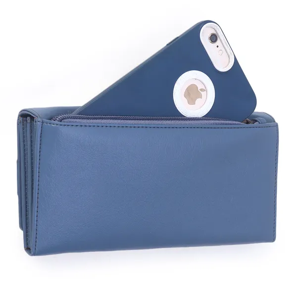Signature_Blue_Faux_Leather_Multi_Compartment_Buckle_Wallet_For_Women