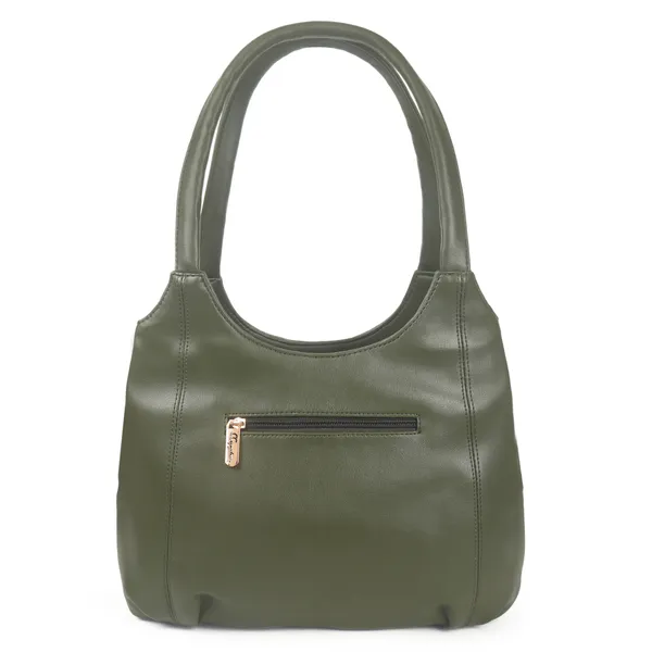 Signature_Olive_Green_Faux_Leather_Metal_Buckle_Zipper_Handbag_For_Women