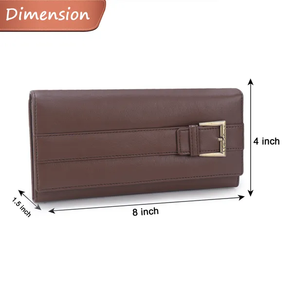 Signature_Brown_Leather_Buckle_Closure_Multi_Card_Wallet_For_Women