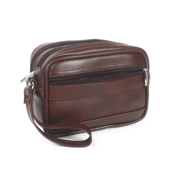 Signature_Brown_Leather_Multi_Compartment_Wristlet_Pouch_For_Men_And_Women