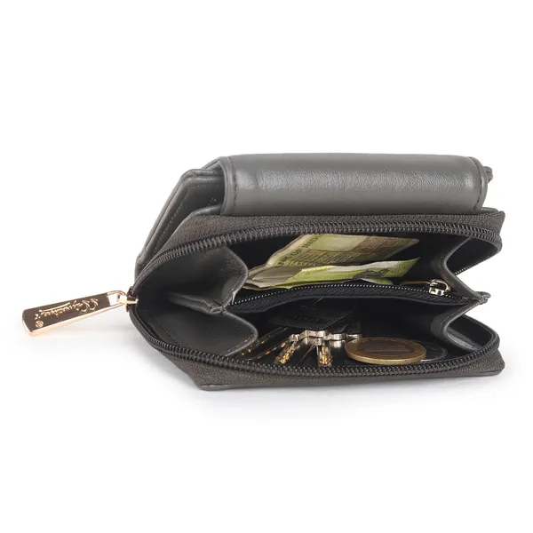 Signature_Grey_Faux_Leather_Zipper_Compact_Wallet