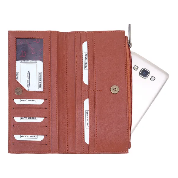 Signature_Tan_Brown_Leather_Multiple_Card_Slots_Wallet_For_Women