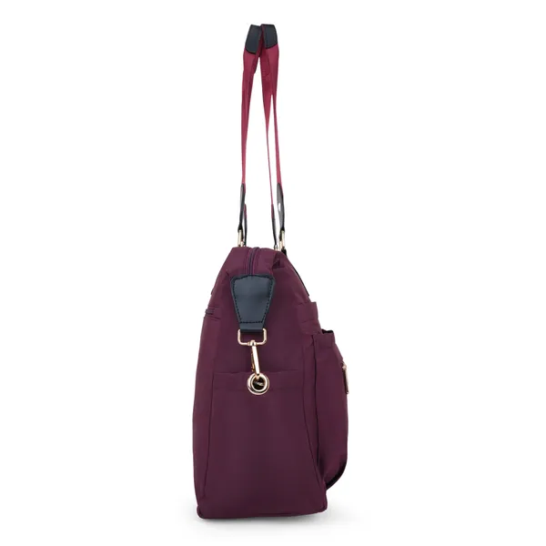 Signature_Maroon_Nylon_Multi_Compartment_Adjustable_Strap_Tote_Bag_For_Women