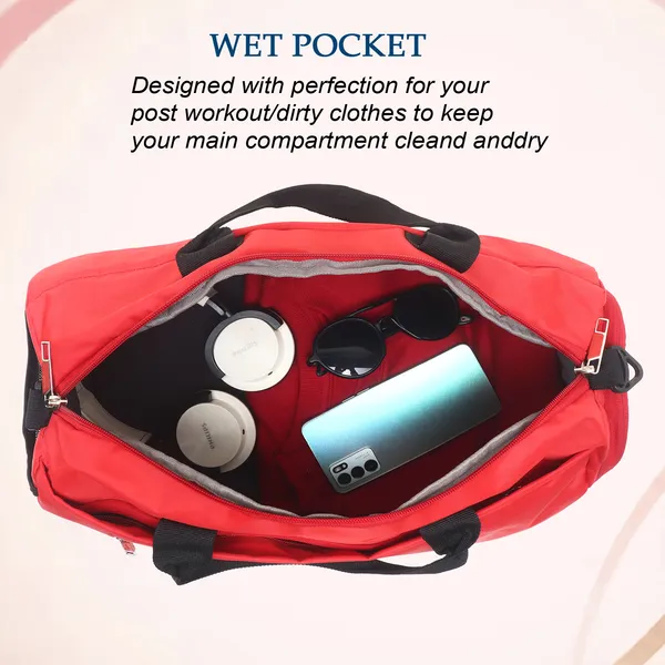 Signature_Red_Fabric_Water_Resistant_Shoe_Compartment_Duffel_Bag