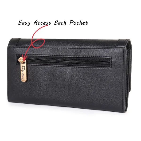 Signature_Black_Faux_Leather_Metallic_Buckle_Wallet_For_Women
