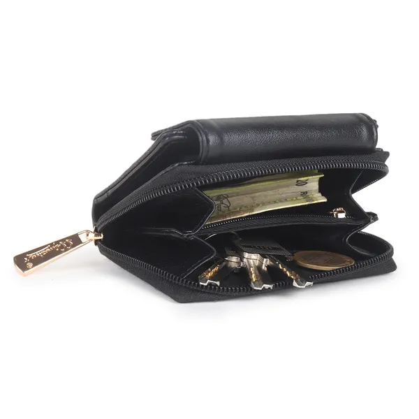 Signature_Black_Leather_Zipper_Tassel_Wallet_For_Women