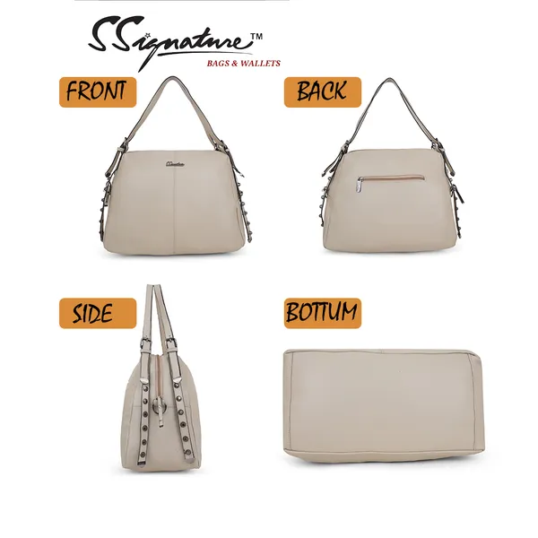 Signature_Beige_Faux_Leather_Adjustable_Strap_Hobo_Handbag_For_Women