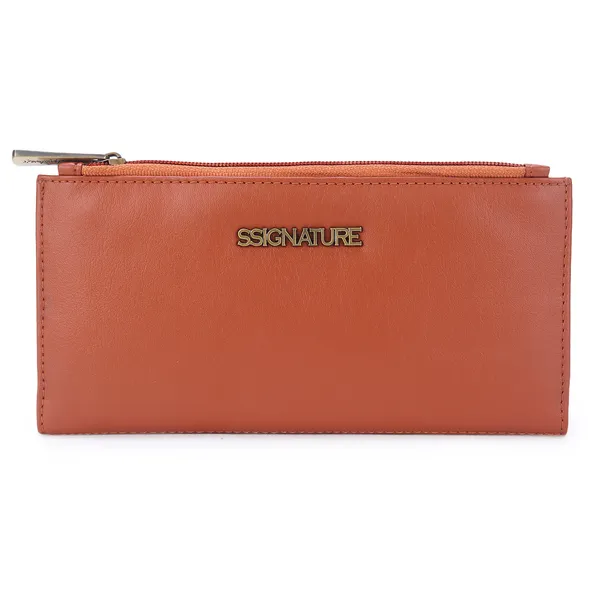 Signature_Tan_Brown_Leather_Multiple_Card_Slots_Wallet_For_Women