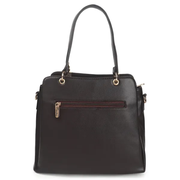 Signature_Black_Faux_Leather_Metallic_Zip_Detachable_Strap_Handbag_For_Women