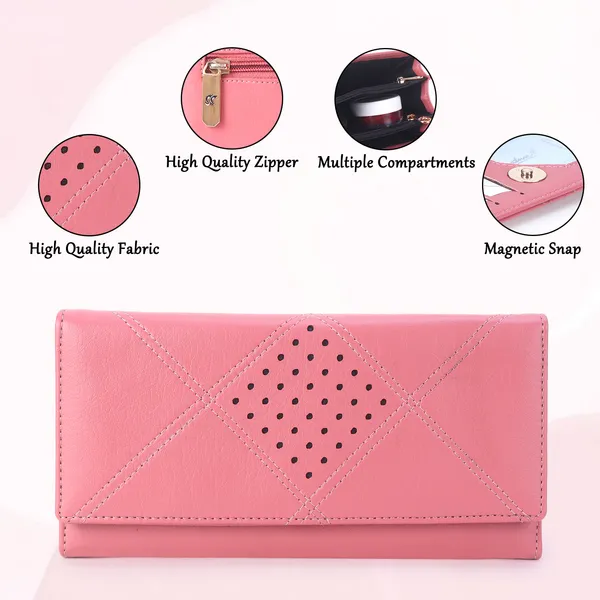 Signature_Pink_Leather_Perforated_Wallet_For_Women