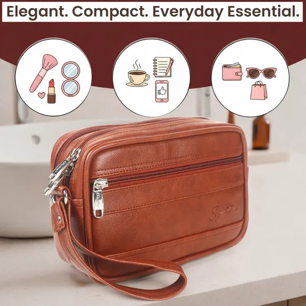 Signature_Tan_Brown_Leather_Multi_Compartment_Wristlet_Pouch