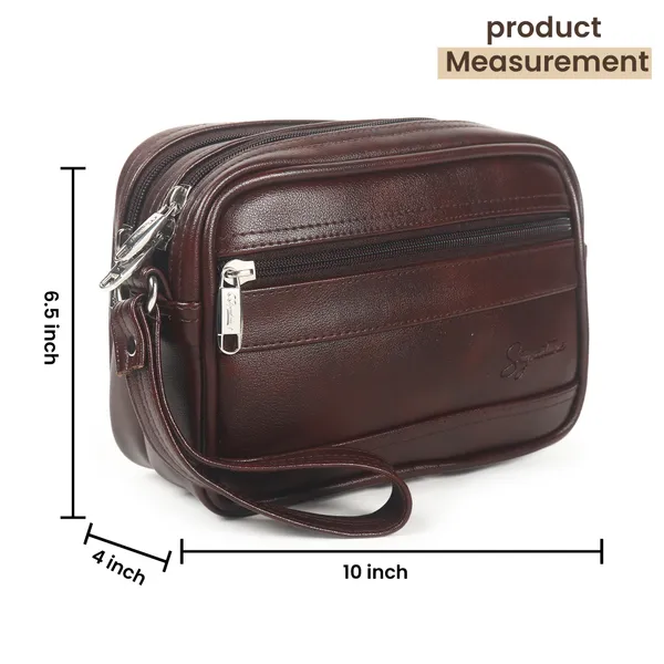 Signature_Brown_Leather_Multi_Compartment_Wristlet_Pouch_For_Men_And_Women