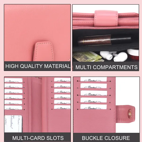 Signature_Pink_Faux_Leather_Wrist_Strap_Clutch_Wallet_For_Women