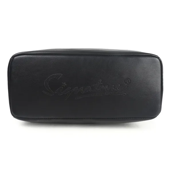 Signature_Black_Faux_Leather_Structured_Metal_Logo_Handbag