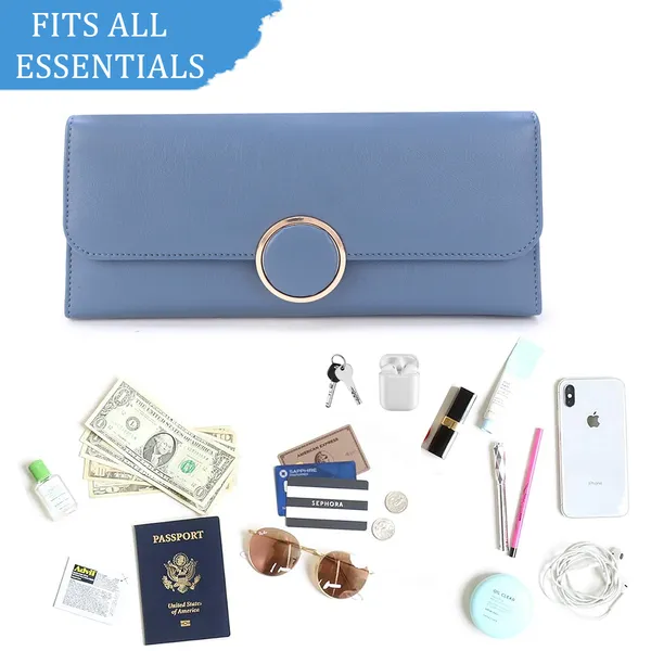 Signature_Blue_Faux_Leather_Ring_Closure_Clutch_Wallet_For_Women