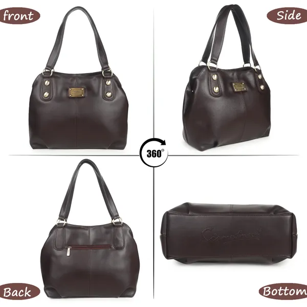 Signature_Brown_Leather_Metallic_Hardware_Handbag_For_Women